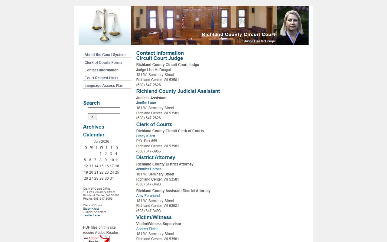 Richland County court records after arrest DA and Clerk contact list