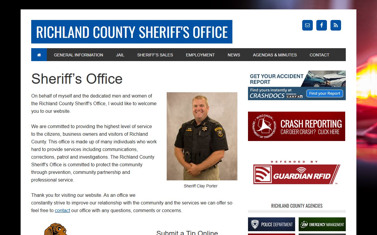 Richland County sheriff homepage for inmate population research