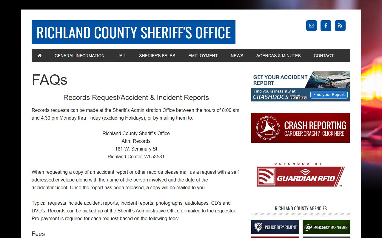 Richland County jail mugshots records fees FAQ